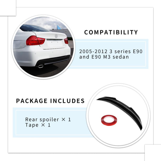 Carbon Fiber Pattern E90 Spoiler Psm-Style Compatible with (2005-2012) 3-Series E90 Sedan / E90 M3 Sedan