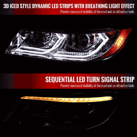 Spec-D Projector Headlights BMW 325I 330I 335I E90 Sedan E91 Wagon (06-11) 3D Dual Iced LED - Black / Chrome / Tinted