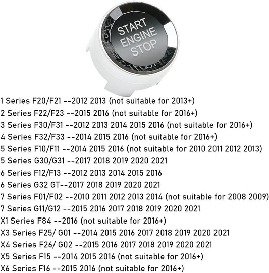 Compatible with BMW Crystal Start Stop Button, Engine Power Ignition Start Stop Button Replacement(Fits: BMW 1 2 3 4 5 6 7 X1 X3 X4 X5 X6,F22 F30 F10 F32 F01 F15 G01 G30 G31 G11 G12)