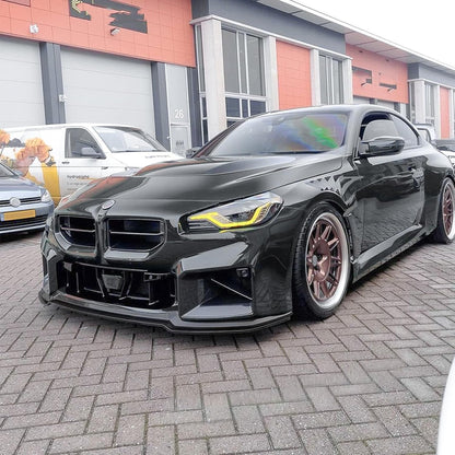 Car Front Bumper Spoiler Lip Kit for BMW 2 Series M2 G87 2023-2024 Gloss Black Carbon Fiber Look