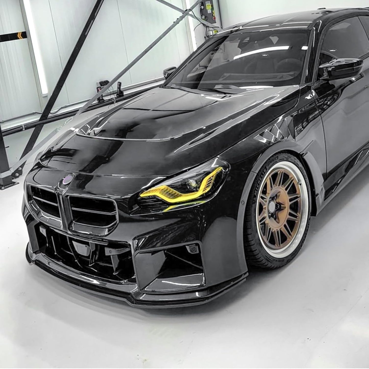 Car Front Bumper Spoiler Lip Kit for BMW 2 Series M2 G87 2023-2024 Gloss Black Carbon Fiber Look