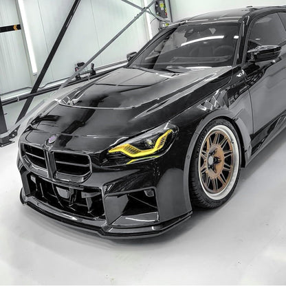 Car Front Bumper Spoiler Lip Kit for BMW 2 Series M2 G87 2023-2024 Gloss Black Carbon Fiber Look