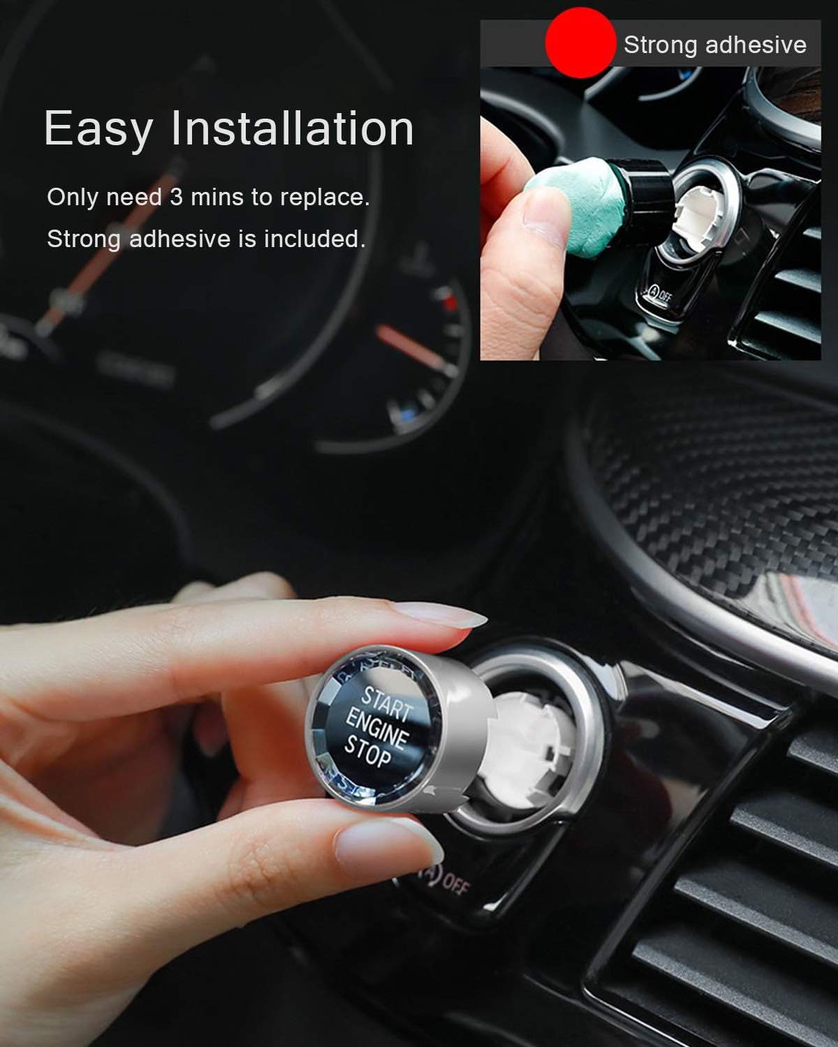 Compatible with BMW Crystal Start Stop Button, Engine Power Ignition Start Stop Button Replacement(Fits: BMW 1 2 3 4 5 6 7 X1 X3 X4 X5 X6,F22 F30 F10 F32 F01 F15 G01 G30 G31 G11 G12)