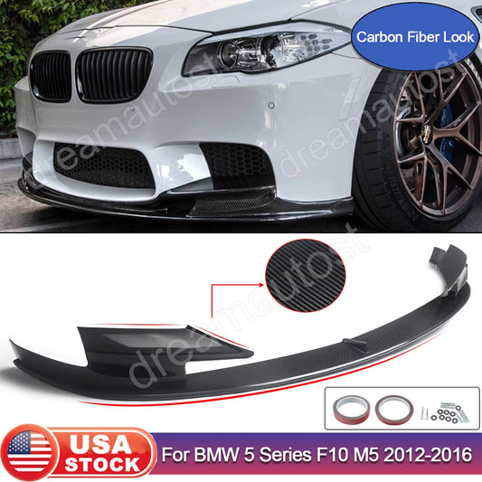 Front Lip Carbon Fiber Look Fits for 2012-2016 BMW 5 Series F10 M5 Front Bumper Spoiler Splitter Lip