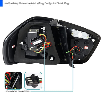 Black LED Tube Tail Lights Compatible with 2005-2008 BMW E90 3-Series 4-Door Sedan, Left + Right Pair Assembly