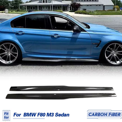 Car Side Skirts Extension Carbon Fiber for BMW F80 M3 Sedan 4-Door 2014-2019 Racing Side Door Bumper Apron Lip Skirt Body Kits