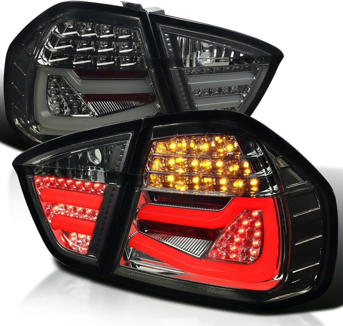 Black LED Tube Tail Lights Compatible with 2005-2008 BMW E90 3-Series 4-Door Sedan, Left + Right Pair Assembly