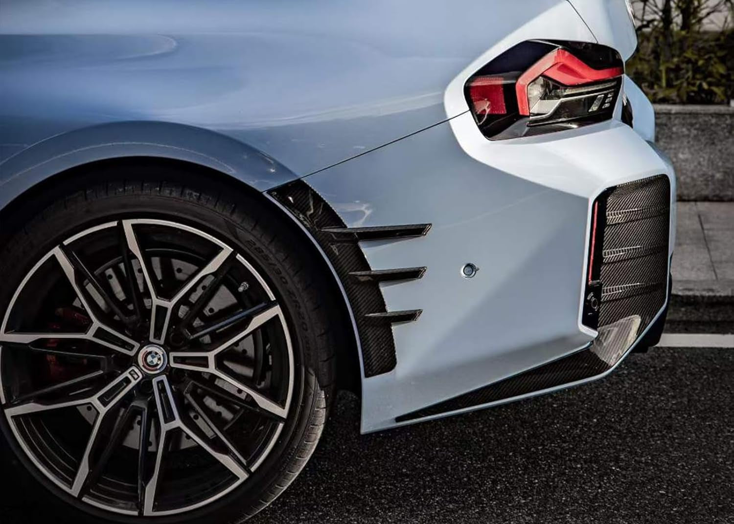 Compatible with 2023-2024 BMW G87 M2 Rear Bumper Side Fins, M Performance Style Diffuser Vent Canards Cover Dry Carbon Fiber Garnish Splitter Trim Pair