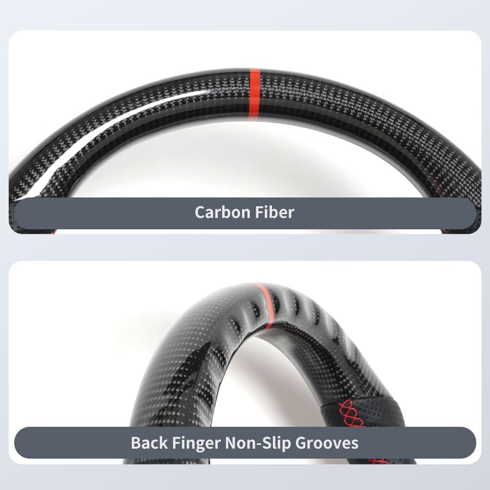 Real Carbon Fiber Steering Wheel, D-Shaped Flat Bottom Steering Wheel with Red Indicate Fit for BMW M3 E90 E92 E93 2005-2012(Large Paddle Shifter Holes Version)