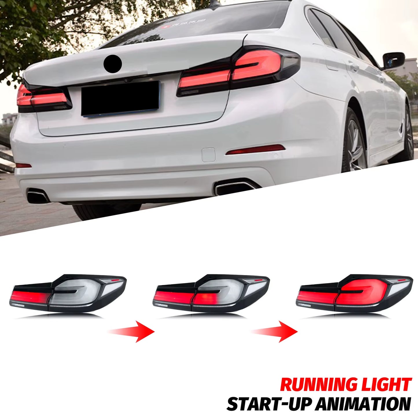 LED Tail Lights for BMW G30 F90 M5 5-Series 520 530 2017-2020 Sequential Turn Signal Blue Start-Up Animation Rear Lamps Assembly