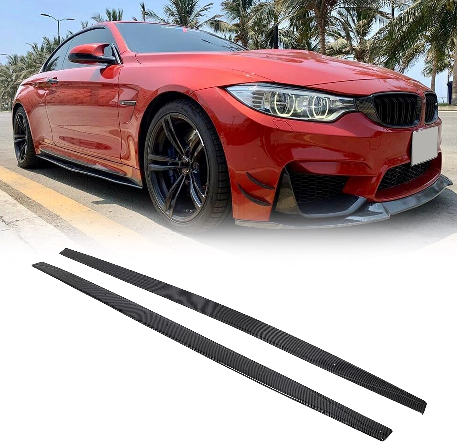 Side Skirts Rocker Panels Compatible with 2014-2019 BMW F80 M3 Rocker Panels Extension M-Performance Extended Style 80" L Carbon Fiber Painted