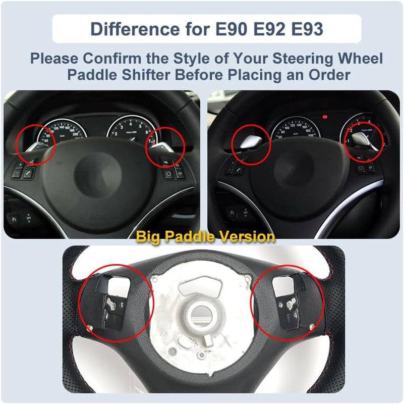 Real Carbon Fiber Steering Wheel, D-Shaped Flat Bottom Steering Wheel with Red Indicate Fit for BMW M3 E90 E92 E93 2005-2012(Large Paddle Shifter Holes Version)