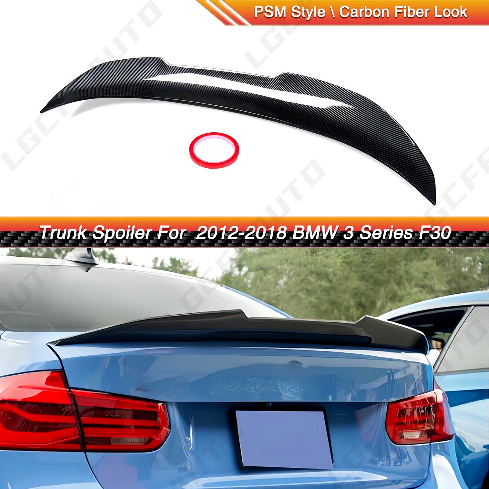 Rear Trunk Spoiler PSM Carbon Style for BMW F80 F30 M3 3 Series Sedan ABS 12-18