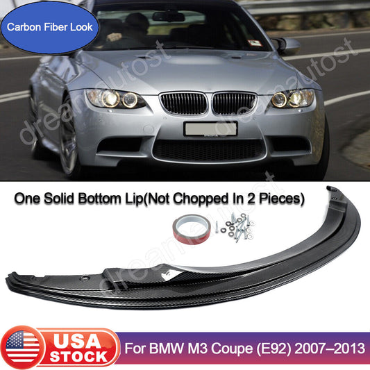 1X for 07-13 BMW E92 E93 M3 Carbon Fiber Style Front Bumper Lip Splitter Spoiler
