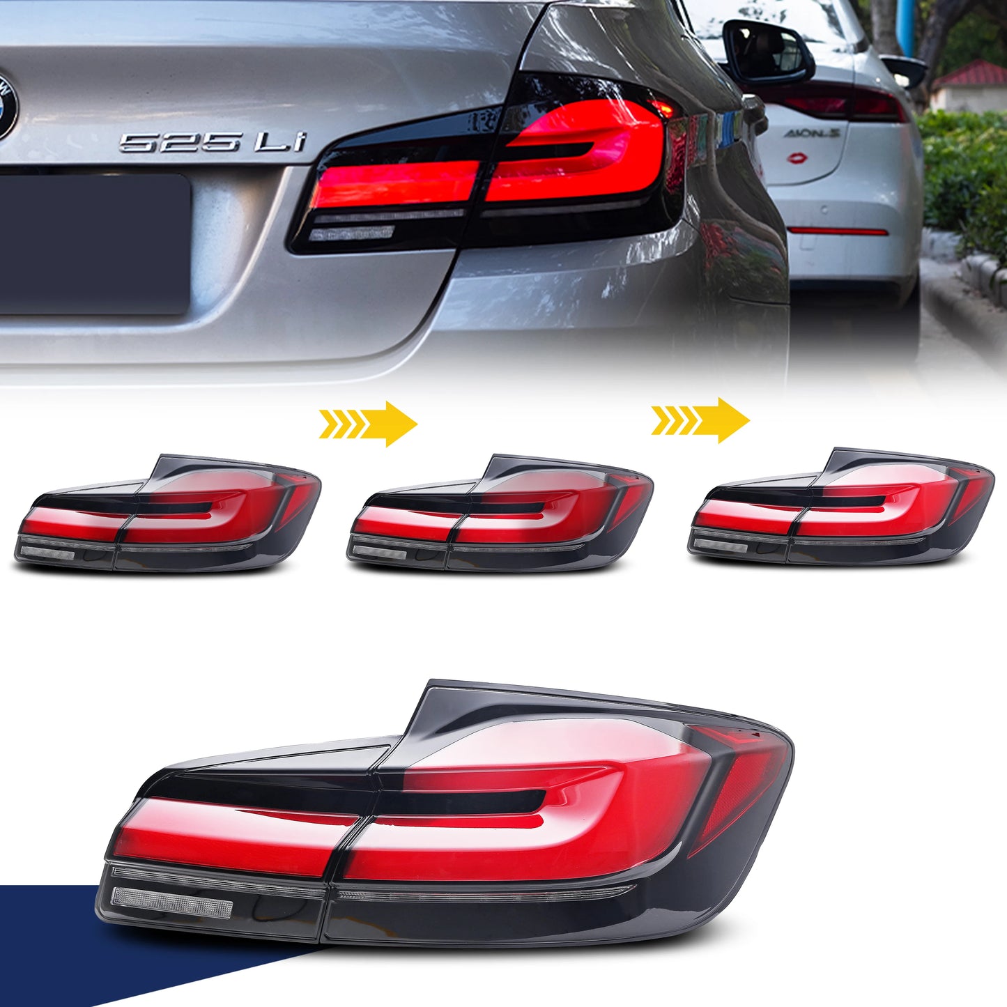 LED Tail Lights for BMW 5-Series F10 M5 2011-2016 Dynamic Animation Sequential Turn Signal Rear Lamps Assembly