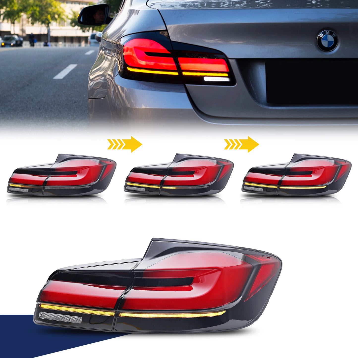 LED Tail Lights for BMW 5-Series F10 M5 2011-2016 Dynamic Animation Sequential Turn Signal Rear Lamps Assembly