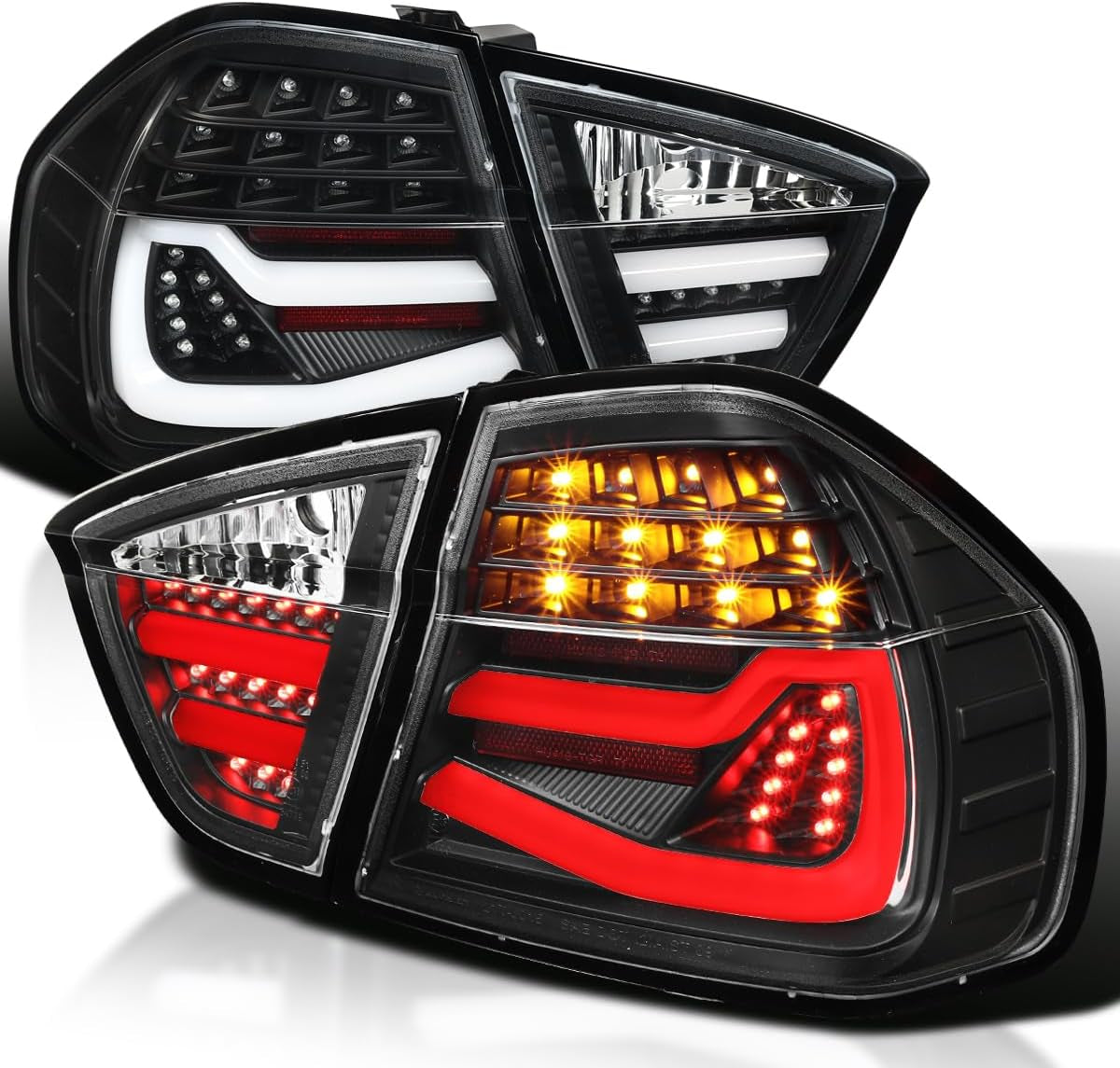 Black LED Tube Tail Lights Compatible with 2005-2008 BMW E90 3-Series 4-Door Sedan, Left + Right Pair Assembly