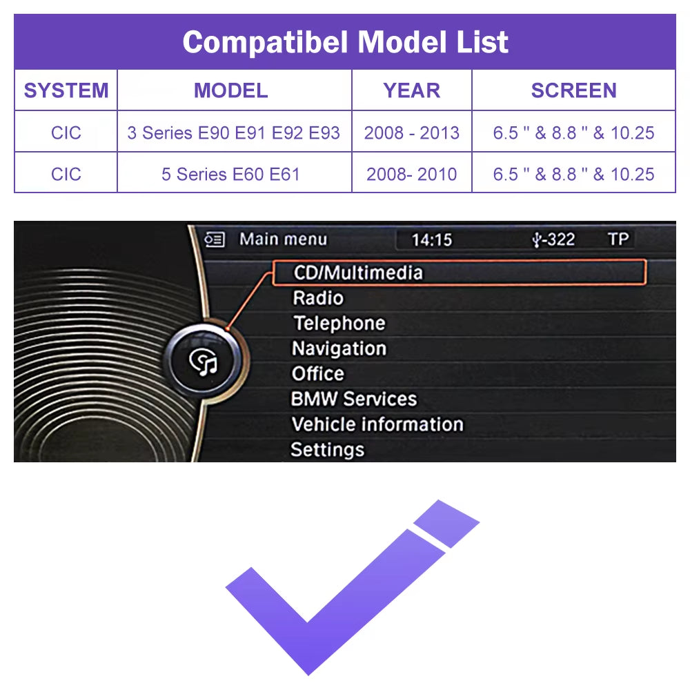 Wireless Carplay for BMW 3 Series E90 E91 E92 E93 5 Series E60 E61 2008-2013 Android Auto Carplay Mirror Link Airplay Car Play