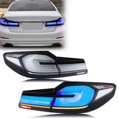 LED Tail Lights for BMW G30 F90 M5 5-Series 2017-2020 Sequential Turn Signal Blue Start-Up Animation Rear Lamps Assembly