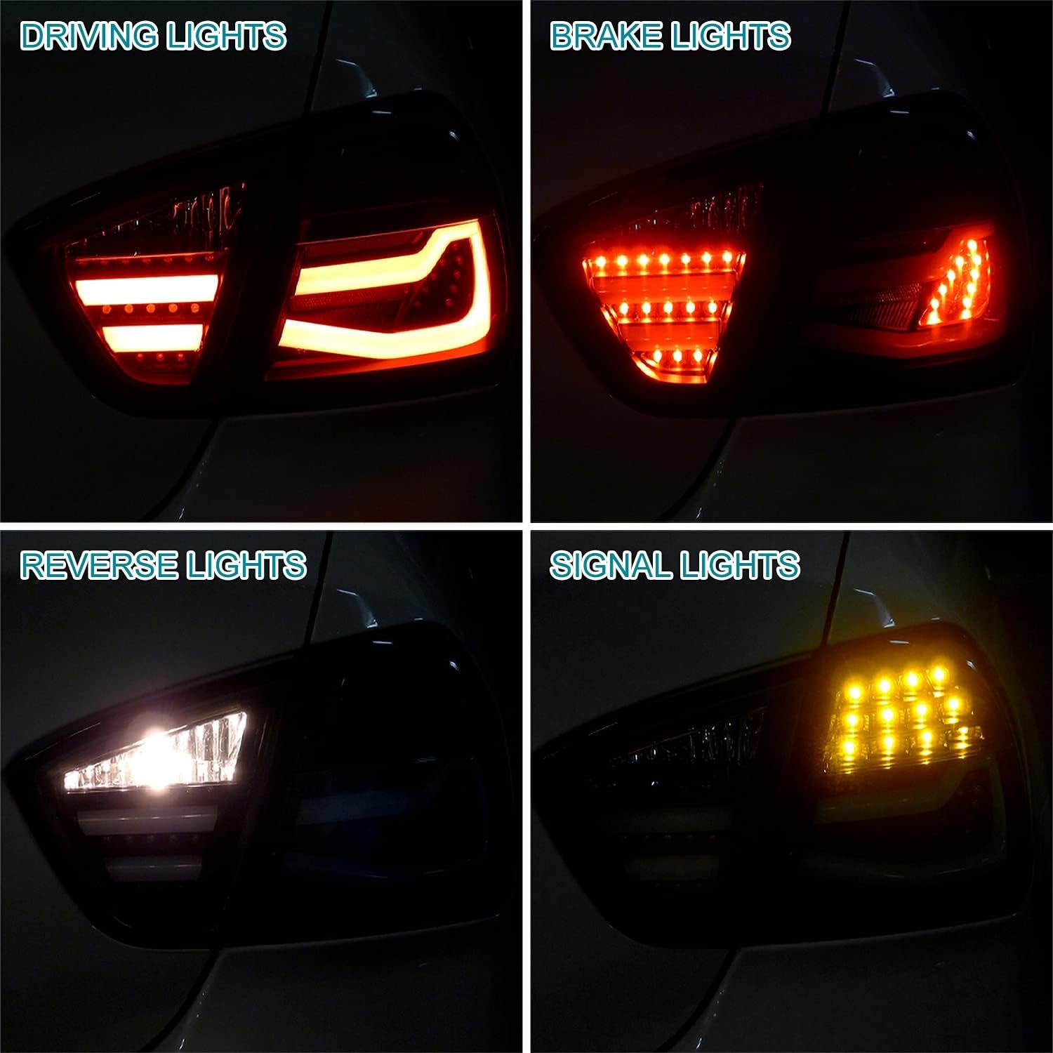 Black LED Tube Tail Lights Compatible with 2005-2008 BMW E90 3-Series 4-Door Sedan, Left + Right Pair Assembly