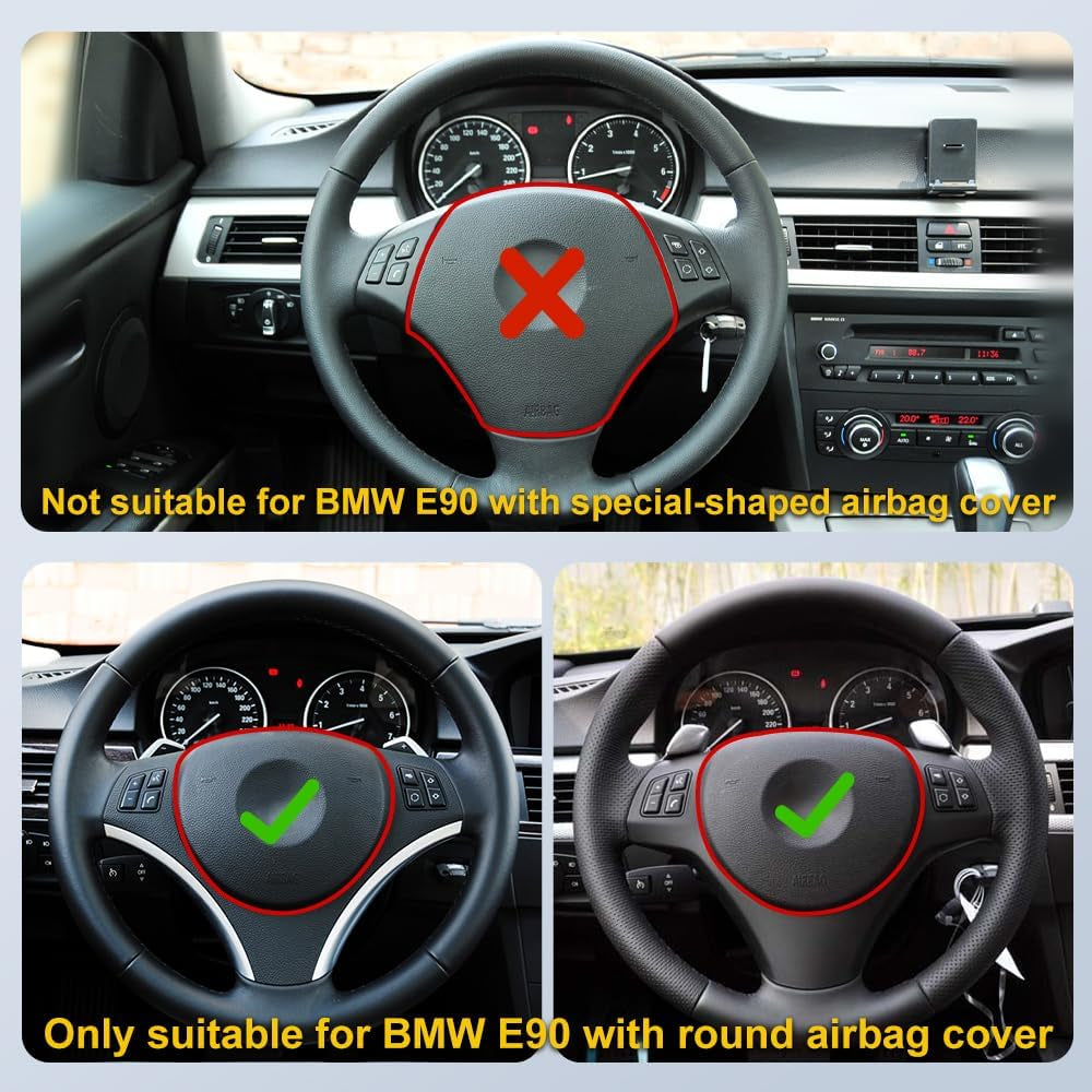 Real Carbon Fiber Steering Wheel, D-Shaped Flat Bottom Steering Wheel with Red Indicate Fit for BMW M3 E90 E92 E93 2005-2012(Large Paddle Shifter Holes Version)