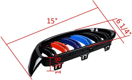 Dual Line Kidney Grille Compatible with 2014-2019 BMW F32 F33 F36 4-Series F82 F83 M4 F80 M3 (Glossy Black M-Color)