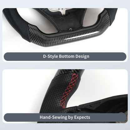 Real Carbon Fiber Steering Wheel, D-Shaped Flat Bottom Steering Wheel with Red Indicate Fit for BMW M3 E90 E92 E93 2005-2012(Large Paddle Shifter Holes Version)