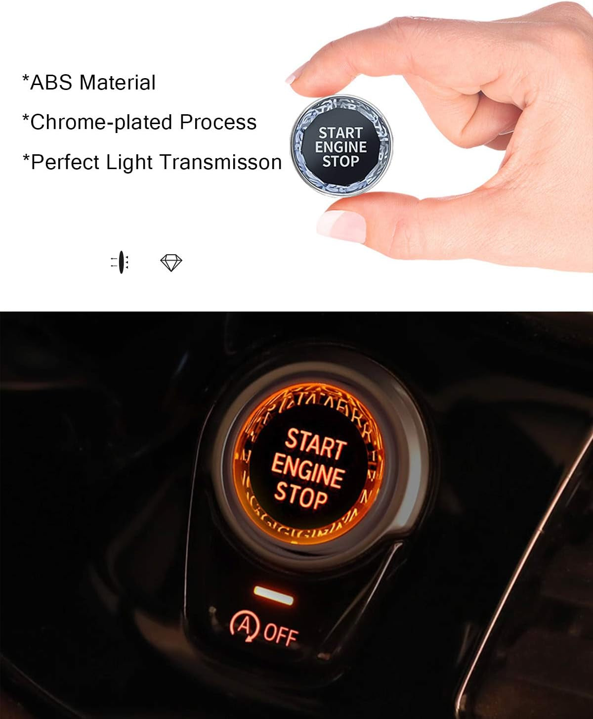 Compatible with BMW Crystal Start Stop Button, Engine Power Ignition Start Stop Button Replacement(Fits: BMW 1 2 3 4 5 6 7 X1 X3 X4 X5 X6,F22 F30 F10 F32 F01 F15 G01 G30 G31 G11 G12)